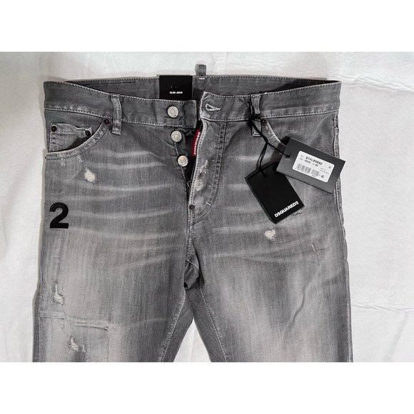 DSQUARED2 Mens Slim Jean IT46 W32 Denim Jeans S74LB0692S30260852 NWT Grey Gray - Picture 9 of 16